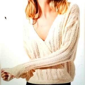 NWT ASTR WRAP FRONT SWEATER POINTELLE CREAM SWEATER